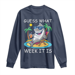 Funny Shark Lover Week Long Sleeve Shirt Week Guess What Week It Is Summer Beach TS02 Navy Print Your Wear