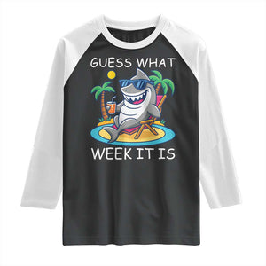 Funny Shark Lover Week Raglan Shirt Week Guess What Week It Is Summer Beach TS02 Black White Print Your Wear