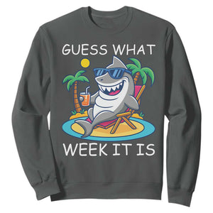 Funny Shark Lover Week Sweatshirt Week Guess What Week It Is Summer Beach TS02 Dark Heather Print Your Wear