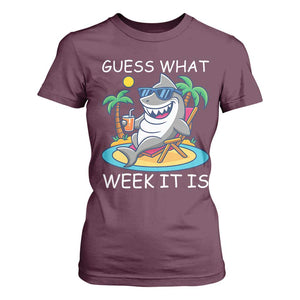 Funny Shark Lover Week T Shirt For Women Week Guess What Week It Is Summer Beach TS02 Maroon Print Your Wear