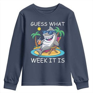 Funny Shark Lover Week Youth Sweatshirt Week Guess What Week It Is Summer Beach TS02 Navy Print Your Wear