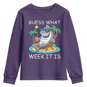 Funny Shark Lover Week Youth Sweatshirt Week Guess What Week It Is Summer Beach TS02 Purple Print Your Wear