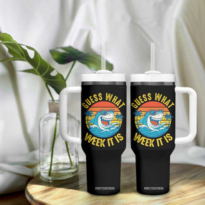 Funny Shark Lover Week Tumbler With Handle Guess What Week It Is Ocean Wildlife Retro Sunset TS02 Print Your Wear