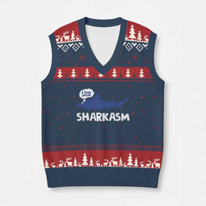Funny Shark Sarcasm V-Neck Knit Sweater Vest Shark Sharkasm Marine Biology Vintage TS02 Navy Red Print Your Wear