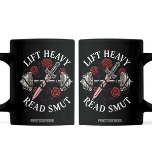 Lift Heavy Read Smut Funny Bookish Fitness Coffee Mug Vintage Gothic Dagger Roses Weightlifting Spicy Romance Book Lover