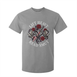 Lift Heavy Read Smut Funny Bookish Fitness T Shirt For Kid Vintage Gothic Dagger Roses Weightlifting Spicy Romance Book Lover