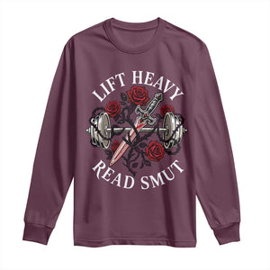 Lift Heavy Read Smut Funny Bookish Fitness Long Sleeve Shirt Vintage Gothic Dagger Roses Weightlifting Spicy Romance Book Lover