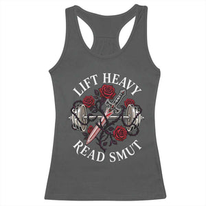 Lift Heavy Read Smut Funny Bookish Fitness Racerback Tank Top Vintage Gothic Dagger Roses Weightlifting Spicy Romance Book Lover