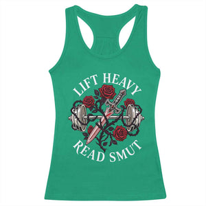Lift Heavy Read Smut Funny Bookish Fitness Racerback Tank Top Vintage Gothic Dagger Roses Weightlifting Spicy Romance Book Lover