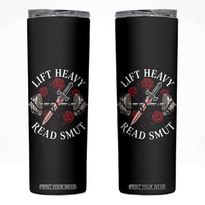 Lift Heavy Read Smut Funny Bookish Fitness Skinny Tumbler Vintage Gothic Dagger Roses Weightlifting Spicy Romance Book Lover