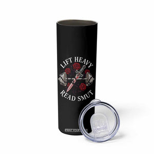 Lift Heavy Read Smut Funny Bookish Fitness Skinny Tumbler Vintage Gothic Dagger Roses Weightlifting Spicy Romance Book Lover