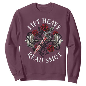 Lift Heavy Read Smut Funny Bookish Fitness Sweatshirt Vintage Gothic Dagger Roses Weightlifting Spicy Romance Book Lover