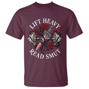 Lift Heavy Read Smut Funny Bookish Fitness T Shirt Vintage Gothic Dagger Roses Weightlifting Spicy Romance Book Lover
