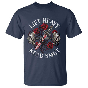 Lift Heavy Read Smut Funny Bookish Fitness T Shirt Vintage Gothic Dagger Roses Weightlifting Spicy Romance Book Lover