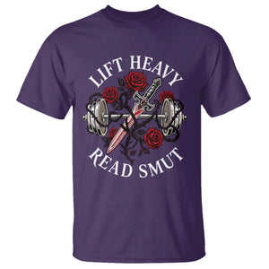 Lift Heavy Read Smut Funny Bookish Fitness T Shirt Vintage Gothic Dagger Roses Weightlifting Spicy Romance Book Lover