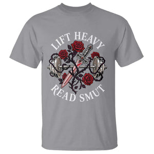 Lift Heavy Read Smut Funny Bookish Fitness T Shirt Vintage Gothic Dagger Roses Weightlifting Spicy Romance Book Lover