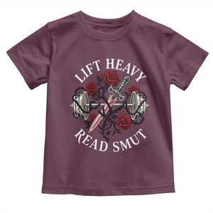 Lift Heavy Read Smut Funny Bookish Fitness Toddler T Shirt Vintage Gothic Dagger Roses Weightlifting Spicy Romance Book Lover