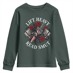 Lift Heavy Read Smut Funny Bookish Fitness Youth Sweatshirt Vintage Gothic Dagger Roses Weightlifting Spicy Romance Book Lover