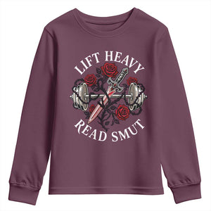 Lift Heavy Read Smut Funny Bookish Fitness Youth Sweatshirt Vintage Gothic Dagger Roses Weightlifting Spicy Romance Book Lover