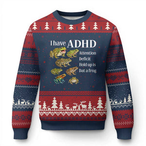 I Have ADHD Attention Deficit Hold up is Dat a Frog Ugly Christmas Sweater Funny Neurodiversity Humor Frogs Lover Meme