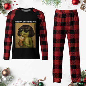 Funny Frog Bob Haircut Rage Consumes Me Plaid Pajama Set Renaissance Painting Meme