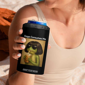 Funny Frog Bob Haircut Rage Consumes Me 4 in 1 Can Cooler Tumbler Renaissance Painting Meme