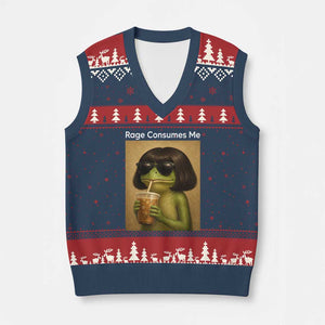 Funny Frog Bob Haircut Rage Consumes Me V-Neck Knit Sweater Vest Renaissance Painting Meme