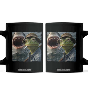 Unbothered Frog Smoking Cigarette Meme Coffee Mug Cinematic Shark Attack Calmness Graphic Dark Humor