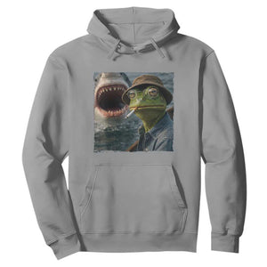 Unbothered Frog Smoking Cigarette Meme Hoodie Cinematic Shark Attack Calmness Graphic Dark Humor