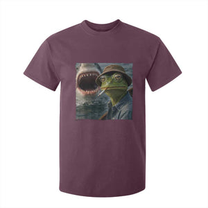 Unbothered Frog Smoking Cigarette Meme T Shirt For Kid Cinematic Shark Attack Calmness Graphic Dark Humor