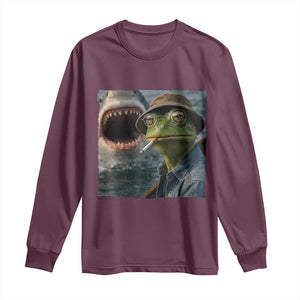Unbothered Frog Smoking Cigarette Meme Long Sleeve Shirt Cinematic Shark Attack Calmness Graphic Dark Humor