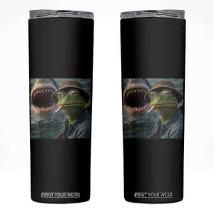 Unbothered Frog Smoking Cigarette Meme Skinny Tumbler Cinematic Shark Attack Calmness Graphic Dark Humor