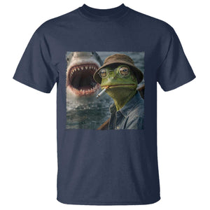 Unbothered Frog Smoking Cigarette Meme T Shirt Cinematic Shark Attack Calmness Graphic Dark Humor