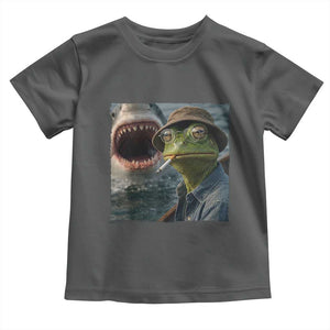 Unbothered Frog Smoking Cigarette Meme Toddler T Shirt Cinematic Shark Attack Calmness Graphic Dark Humor