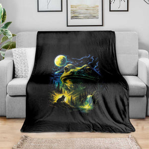 Cosmic Frog Howling At Moon Parody Graphic Throw Blanket Vintage 90s Retro Fantasy Meme