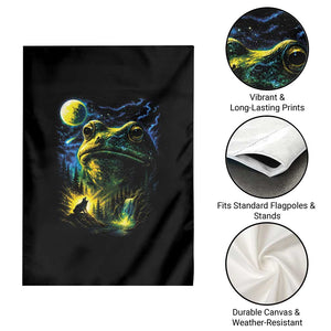 Cosmic Frog Howling At Moon Parody Graphic Garden Flag Vintage 90s Retro Fantasy Meme