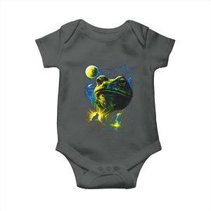 Cosmic Frog Howling At Moon Parody Graphic Baby Onesie Vintage 90s Retro Fantasy Meme