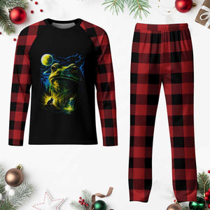 Cosmic Frog Howling At Moon Parody Graphic Plaid Pajama Set Vintage 90s Retro Fantasy Meme