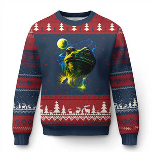 Cosmic Frog Howling At Moon Parody Graphic Ugly Christmas Sweater Vintage 90s Retro Fantasy Meme
