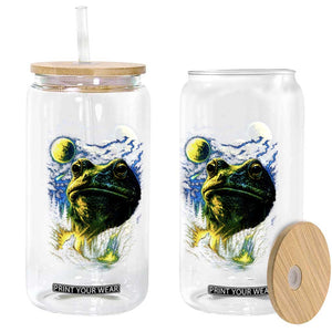 Cosmic Frog Howling At Moon Parody Graphic Glass Can Vintage 90s Retro Fantasy Meme