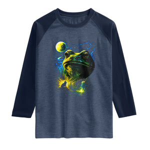 Cosmic Frog Howling At Moon Parody Graphic Raglan Shirt Vintage 90s Retro Fantasy Meme