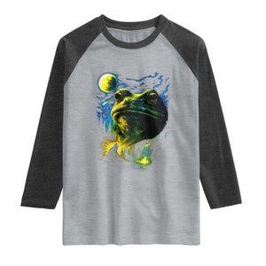 Cosmic Frog Howling At Moon Parody Graphic Raglan Shirt Vintage 90s Retro Fantasy Meme