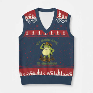 Funny Cowboy Frog Western Meme V-Neck Knit Sweater Vest If I Shenan Once I Will Shenanigan