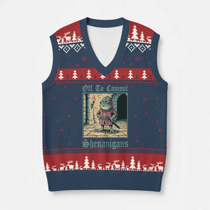 Funny Medieval Frog Knight Fantasy RPG Meme V-Neck Knit Sweater Vest Off To Commit Shenanigans