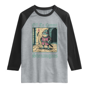 Funny Medieval Frog Knight Fantasy RPG Meme Raglan Shirt Off To Commit Shenanigans