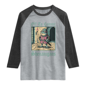 Funny Medieval Frog Knight Fantasy RPG Meme Raglan Shirt Off To Commit Shenanigans
