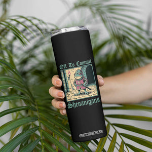 Funny Medieval Frog Knight Fantasy RPG Meme Skinny Tumbler Off To Commit Shenanigans