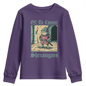 Funny Medieval Frog Knight Fantasy RPG Meme Youth Sweatshirt Off To Commit Shenanigans