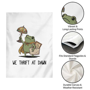 Funny Thrifting Frog Vintage Antique Hunter Garden Flag We Thrift At Dawn Humor