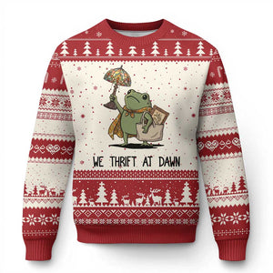Funny Thrifting Frog Vintage Antique Hunter Ugly Christmas Sweater We Thrift At Dawn Humor